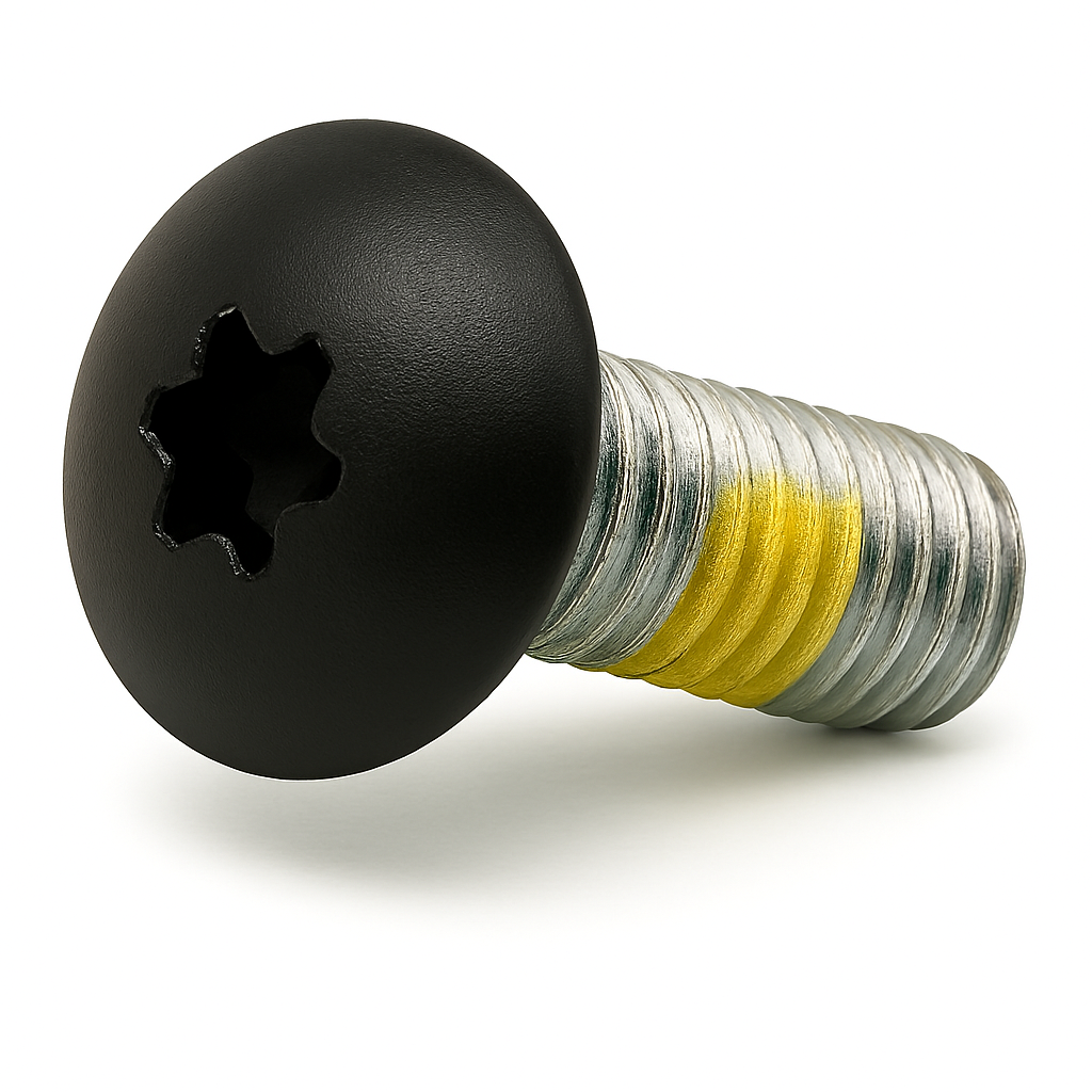 1/4-28 X 5/8 TORX TRUSS HEAD MACHINE SCREW ZINC #T-27 AL 2000 BLACK YELLOW NYLON PATCH
